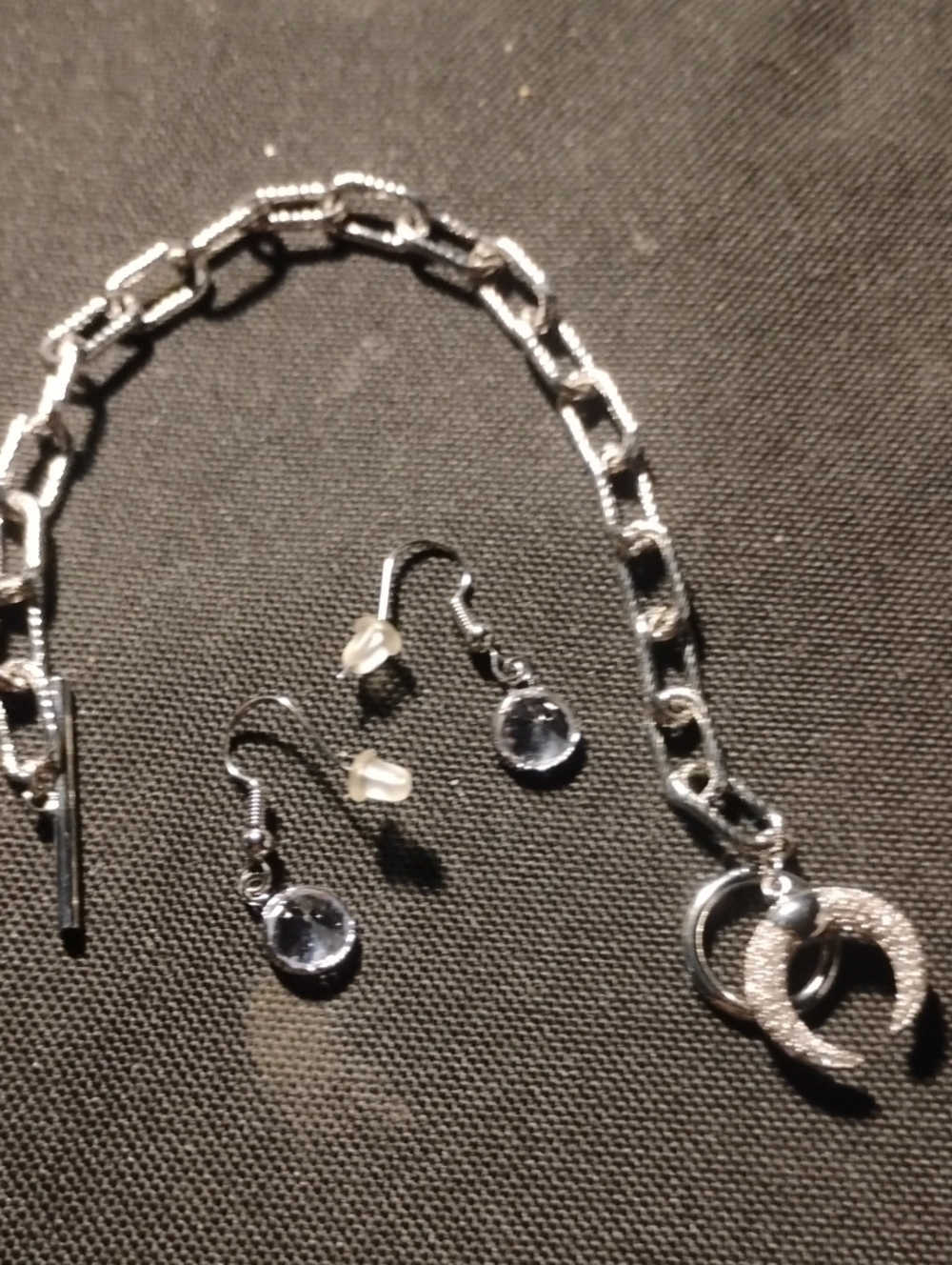 Silver Chain Bracelet with Double Circle Charm - Silver